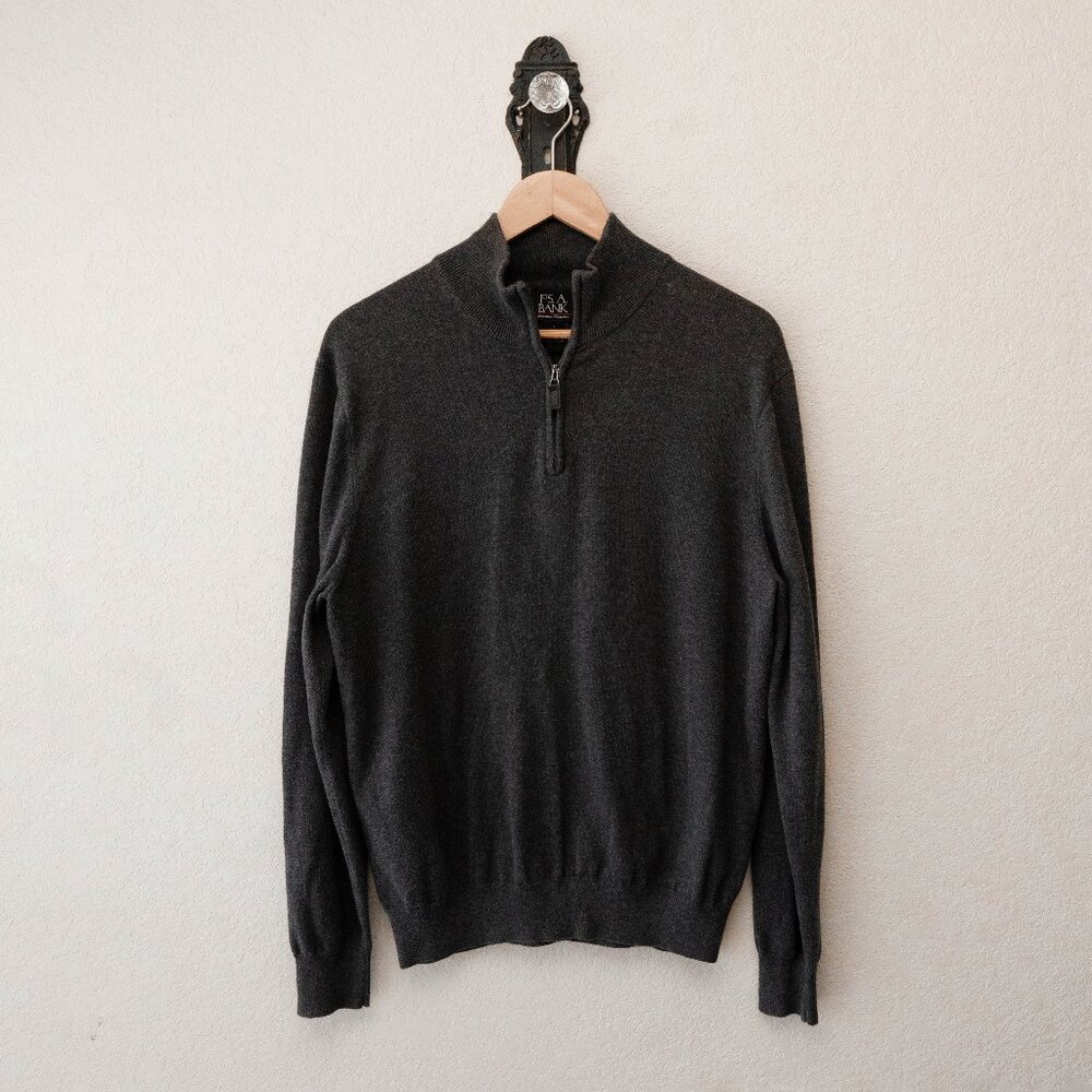 Jos A Bank L Gray 100% Pima Cotton 1/4 Zip Pullover Sweater